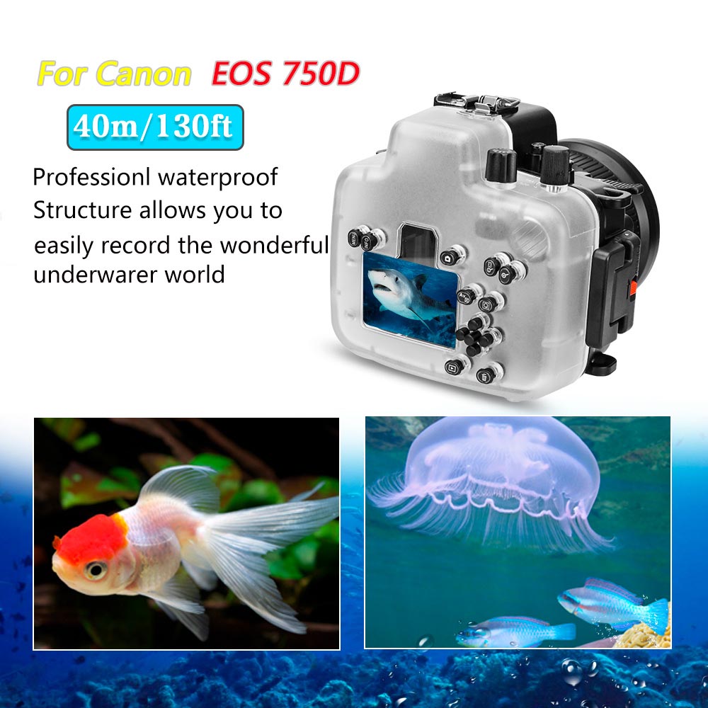 Sea Frogs 40M/130ft Underwater Camera Waterproof Housing For Canon 750D（18-135mm）