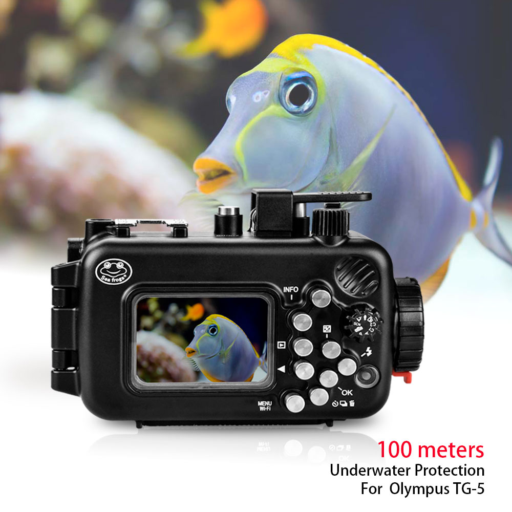 Seafrogs 100m/325ft Underwater Camera Housing for Olympus TG-5/TG-6 Aluminum (Black)