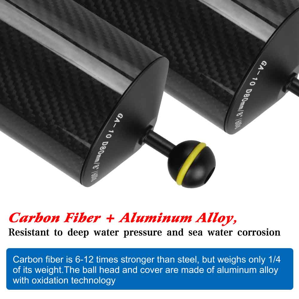 Diameter 80mm Carbon Fiber Underwater Float Arm For Video Light/Strobe Mounting