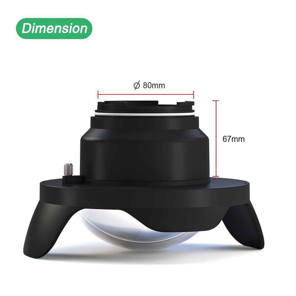 WA005-E  40M/130FT 6" inch wide angle dome port for diving waterproof housing（φ 80mm* L 67mm）