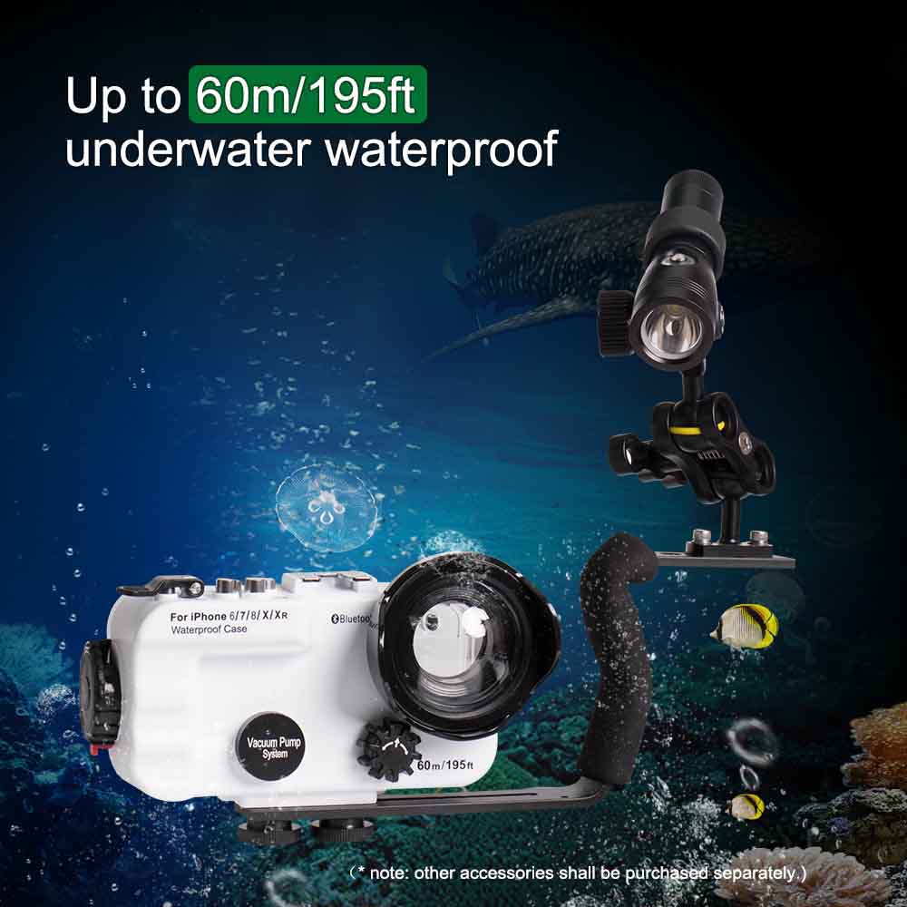 60M/195FT scuba diving bluetooth mobile housing for iphone 6/7/8/X/XR