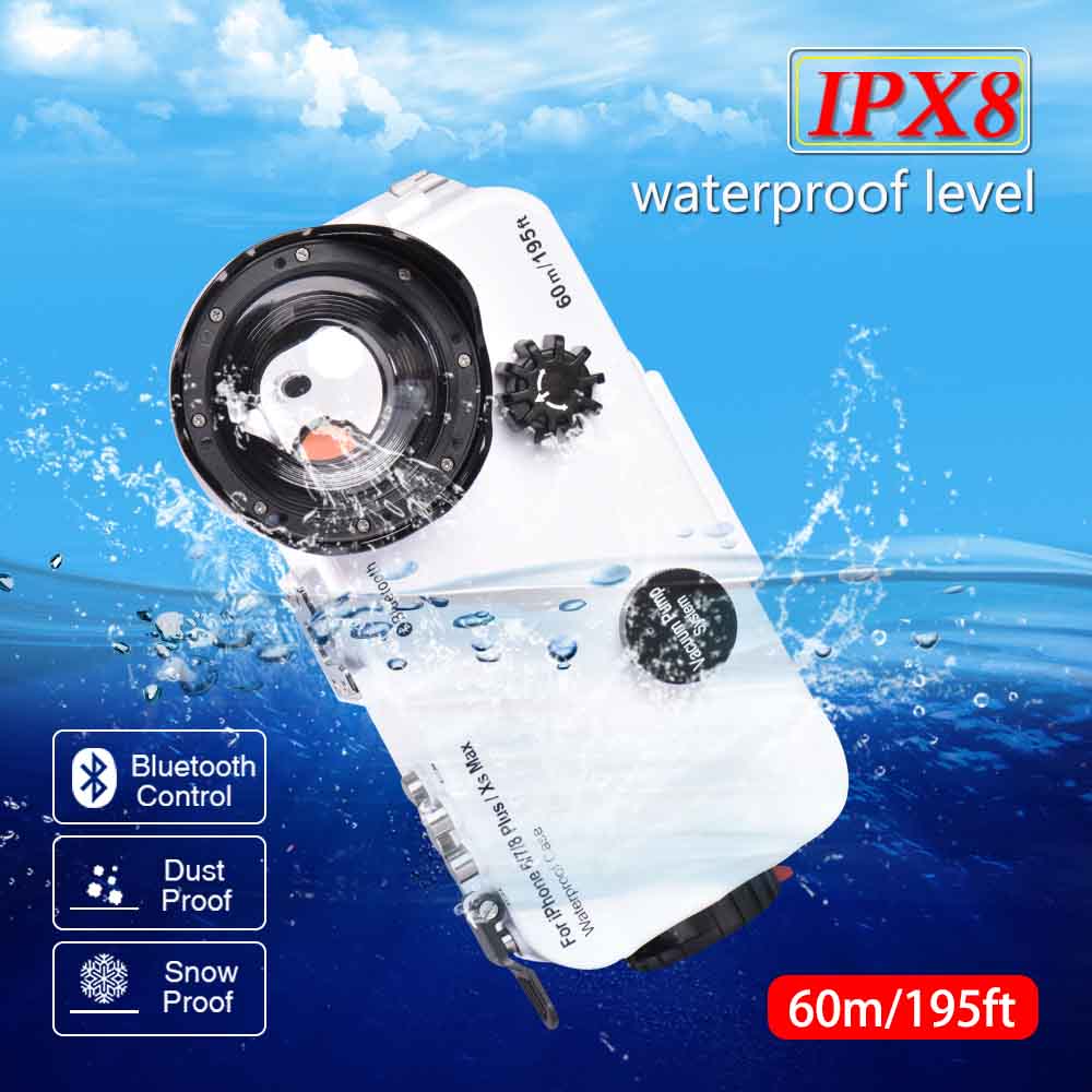 60M/195FT scuba diving bluetooth mobile housing for iphone 6/7/8/XS/MAX