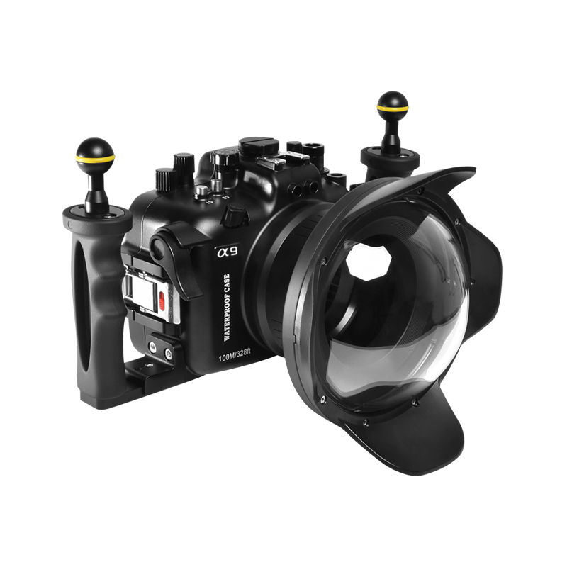 100M/325FT Aluminum Alloy Underwater Camera Housing For Sony A9 With Long Dome Port（24-70mm）