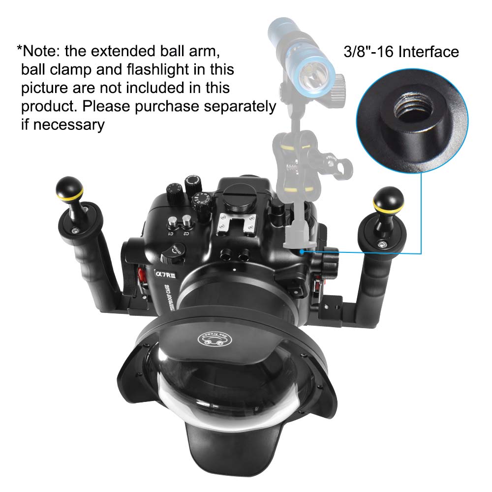 100M/325FT Aluminum Alloy Underwater Camera Housing For Sony A7R III With Long Dome Port (24-70mm）