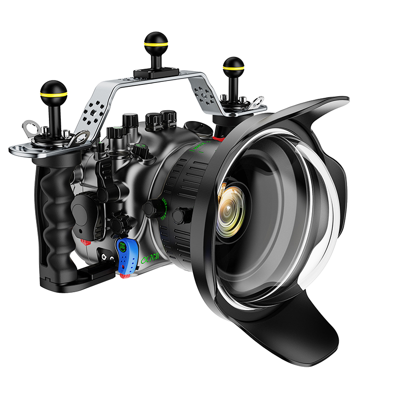 Sea Frogs 100M/328FT  Aluminum Underwater Housing With Glass Dome Port For Sony A7C-II (BLACK)