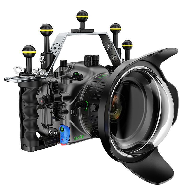 Sea Frogs 100M/328FT  Aluminum Underwater Housing With Glass Dome Port For Sony A7S-III (BLACK)